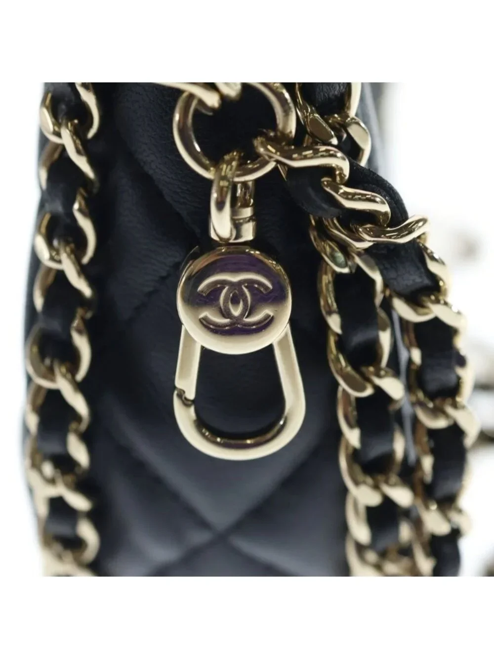 Chanel Quilted Hobo Back Chain Shoulder Mini Gold Lambskin Black